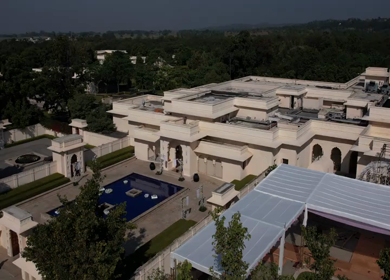 An Aerial shot of an Indian Wedding Venue Decoration in India