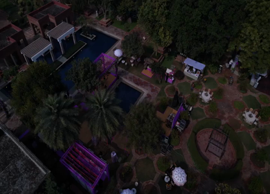 An Aerial shot of an Indian Wedding Venue Decoration in India