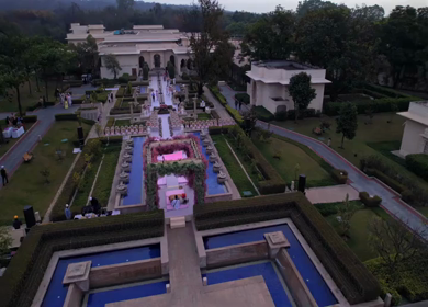 An Aerial shot of an Indian Wedding Venue Decoration in India
