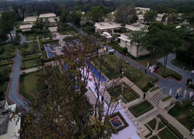 An Aerial shot of an Indian Wedding Venue Decoration in India