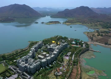 An Aerial shot of an Indian Wedding Venue Decoration in India