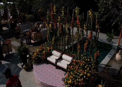 An Aerial shot of an Indian Wedding Venue Decoration in India