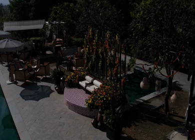 An Aerial shot of an Indian Wedding Venue Decoration in India