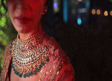 A Slow motion Shot of an Indian Bride showing her Bridal Jewellery at her Indian Wedding in India