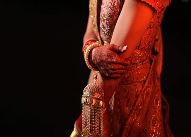 A Slow motion Shot of an Indian Bride showing her Bridal Jewellery at her Indian Wedding in India
