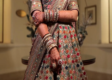 A Slow motion Shot of an Indian Bride showing her Bridal Jewellery at her Indian Wedding in India