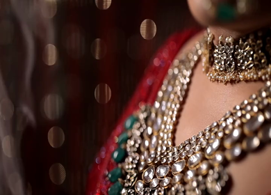 A Slow motion Shot of an Indian Bride showing her Bridal Jewellery at her Indian Wedding in India
