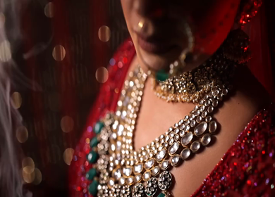 A Slow motion Shot of an Indian Bride showing her Bridal Jewellery at her Indian Wedding in India