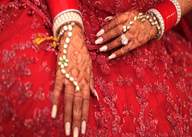 A Slow motion Shot of an Indian Bride showing her Bridal Jewellery at her Indian Wedding in India