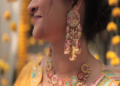 A Slow motion Shot of an Indian Bride showing her Bridal Jewellery at her Indian Wedding in India