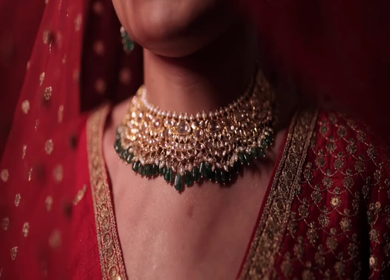 A Slow Motion Shot of an Indian Bride showing her Bridal Jewellery at her Indian Wedding in India