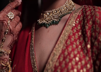 A Slow Motion Shot of an Indian Bride showing her Bridal Jewellery at her Indian Wedding in India