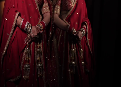 A Slow Motion Shot of an Indian Bride showing her Bridal Jewellery at her Indian Wedding in India