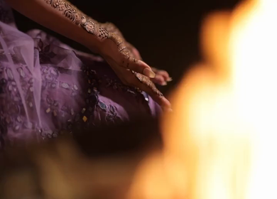 A Shot of Indian Bride showing Mehndi in her Hands at her Indian Wedding in New Delhi, India