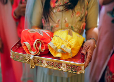 A shot of an Indian Wedding where rituals are being performed at New Delhi, India