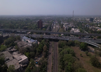 15th April 2022: An aerial shot of the Metro,Railways Train and Traffic  in New Delhi, India