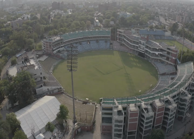 An aerial shot of the Empty Cricket Stadium during Lockdown at New Delhi