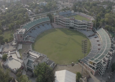 An aerial shot of the Empty Cricket Stadium  Lockdown at New Delhi,India