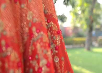 New Delhi, India - 8 December 2024 : A Shot of an Indian Bride's Wedding lehenga in India