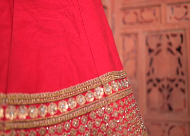 New Delhi, India - 8 December 2024 : A Shot of an Indian Bride's Wedding lehenga in India
