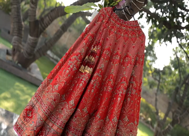 New Delhi, India - 8 December 2024 : A Shot of an Indian Bride's Wedding lehenga in India