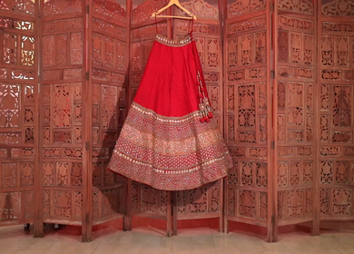 New Delhi, India - 8 December 2024 : A Shot of an Indian Bride's Wedding lehenga in India