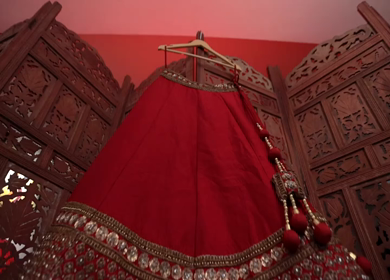 New Delhi, India - 8 December 2024 : A Shot of an Indian Bride's Wedding lehenga in India