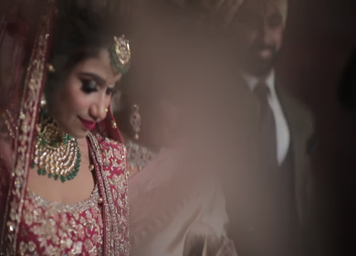 Shot of a beautiful Indian Bride entering in her wedding in New Delhi, India