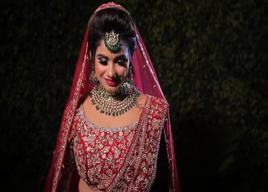 Shot of a beautiful Indian Bride walking and posing for her wedding shoot in New Delhi, India