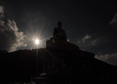 An aerial Shot of the Buddha Statue in Likir Monastery, Leh Ladakh,India