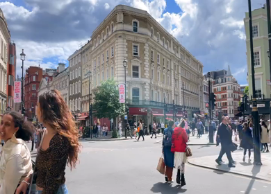 19th June 2024 : Busy intersection and historic buildings in central London England
