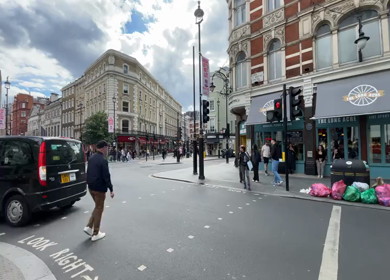 19th June 2024 : Busy intersection and historic buildings in central London England