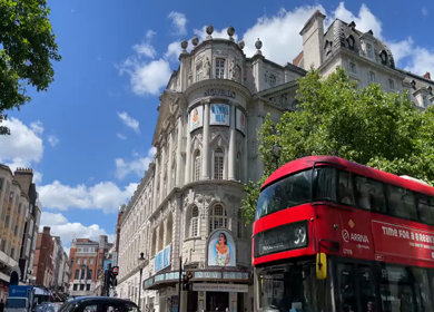 19th June 2024 : Busy intersection and historic buildings in central London England