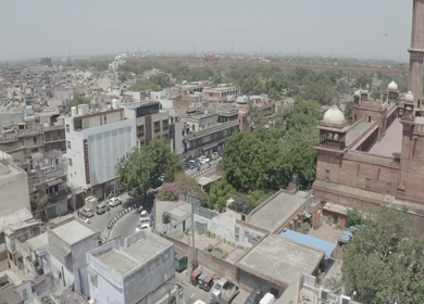 An aerial shot of Chandni Chowk during COVID-19 lockdown