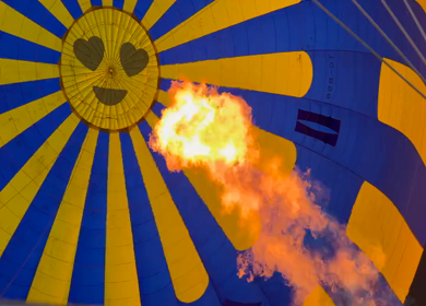 Close Up View of Hot Air Balloon Burner Inflating Balloon in Cappadocia Turkey