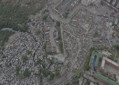 An aerial shot of storage containers during Covid-19 Lockdown in New Delhi