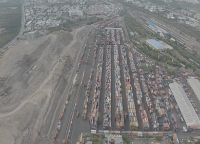 An aerial shot of storage containers during Covid-19 Lockdown in New Delhi