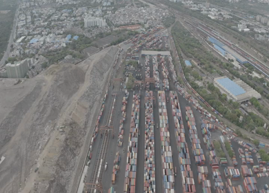 An aerial shot of storage containers during Covid-19 Lockdown in New Delhi