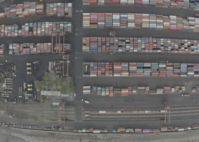 An aerial shot of storage containers during Covid-19 Lockdown in New Delhi