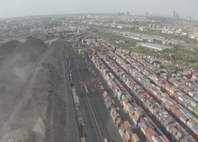 An aerial shot of storage containers during Covid-19 Lockdown in New Delhi