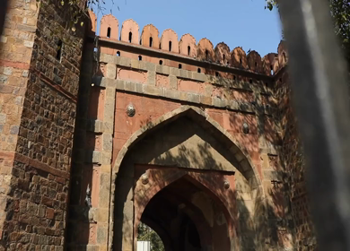 A track shot of Delhi Gate in New Delhi, India