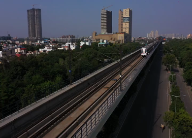 29th September 2020: An aerial shot of the Delhi Metro in Noida,NCR,India