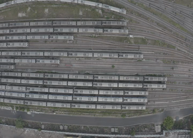 An aerial shot of Delhi Metros during the COVID-19 lockdown in New Delhi, India
