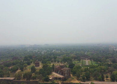 An aerial shot of the Delhi Old fort or Purana Qila during the COVID-19 