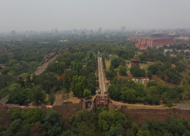 An aerial shot of the Delhi Old fort or Purana Qila during the COVID-19 
