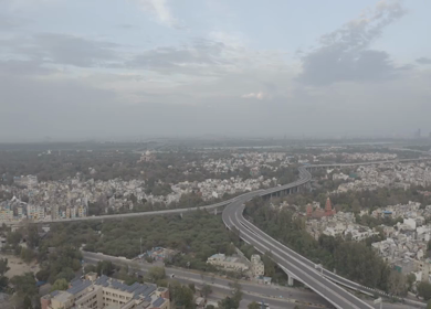An aerial shot of the Bara pulla Bridge at New Delhi,India