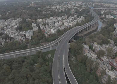 An aerial shot of the Bara pulla Bridge at New Delhi,India