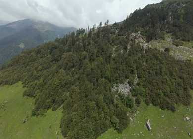 FPV Aerial View of Mountain Valley and Snow Patch in Ladakh, India
