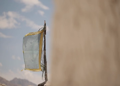 A Slow Motion Shot of the flags waving in Leh Ladakh,India