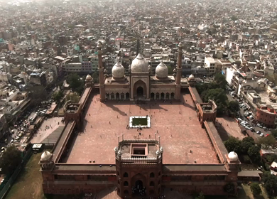 An aerial shot of Jama Masjid in New Delhi,India